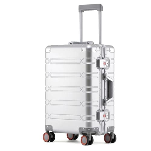 Simcat All Aluminum 20 inch Carry On Luggage, Aluminum Alloy Hard Shell Cabin Suitcase, Airline Approved Carry On Suitcase with TSA Locks, Silent Wheels (Silver, Modern Style)