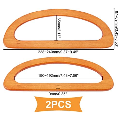 WADORN 2pcs Wooden Bag Handles for Bag Making, Wooden D Shape Handbag Handle Replacement Wood Purse Handle DIY Handmade Bag Handle for Crochet Bag Straw Bag Beach Bag,23.5x8.8 cm, Brown — view 4