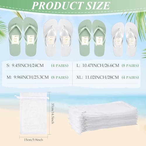 Unittype Flip Flops Bulk for Wedding Guest Slippers Wedding Flip Flops with Cards Bags for Pool Beach Party, White,green, One Size — view 5