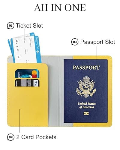 toTravelGear Passport Holder for Travel Essentials,RFID Blocking Passport Cover Case for Travel Accessories,Travel Wallet for Women Men, Lemon Yellow, Minimalist — view 4