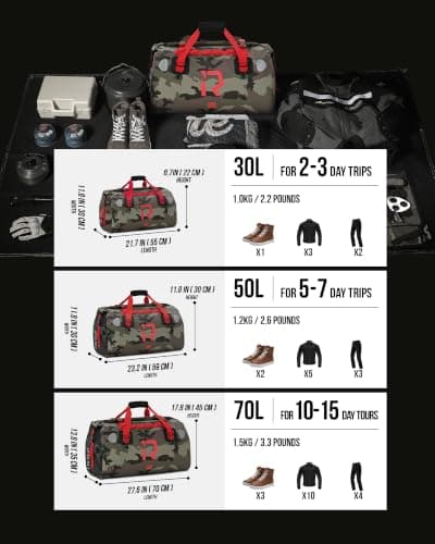 BORLENI Motorcycle Rear Bag Waterproof Luggage Roll Motorcycle Bag Waterproof Motorcycle Bag Saddle Bags Travel Bag Reflective for Hiking, Cycling, Travel, Camping, Outdoor, Kayaking, 70 L Camouflage — view 5