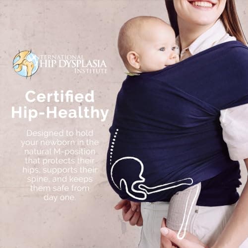 Boba Baby Wrap Carrier - Stretch Cotton Newborn Sling, Navy Blue — view 6