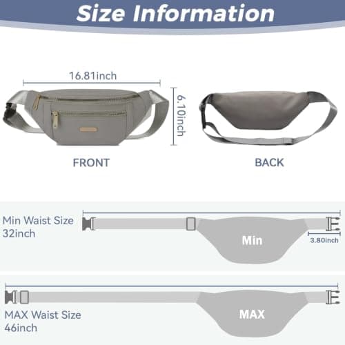 Fanny Pack Fashionable Waist Bag Casual Travel Bum Bag with 3 Zipper Pockets for Women Men Sports Running Hiking Jogging (Grey) — view 3