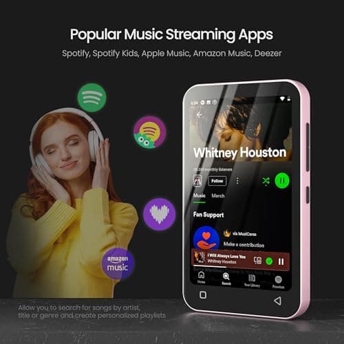 TIMMKOO 16GB Kids MP3 Player with Bluetooth and WiFi, Parental Controls, 4" Music Player with Spotify, Audible Up to 1TB （Pink） — view 3