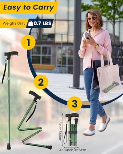 Walking Stick for Women, Adjustable Folding Walking Sticks for 5.2FT-6.1FT Ladies, 5-Section Different Size Collapsible Cane for Elderly — view 3