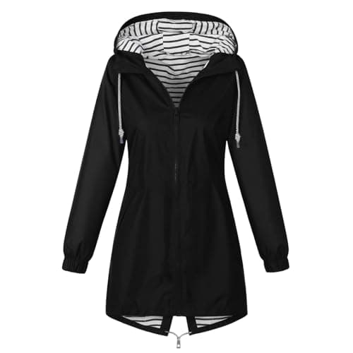 OVARA Lightweight Waterproof Jacket Womens, Casual Outdoor Raincoats with Hood, Breathable Zip Up Softshell Jackets with Pockets,Windbreaker Jacket Women — view 6
