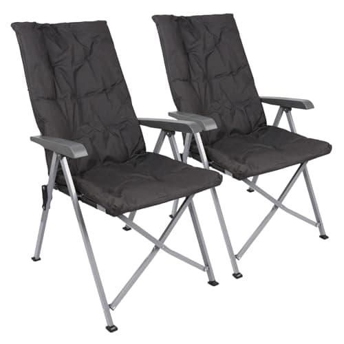 Harbour Housewares Reclining Camping Chair – Black - Pack of 2 Padded Foldable Outdoor Chair, Adjustable Backrest, Steel Frame, Portable with Carry Bag, Garden, Festival & Beach High Back Seating