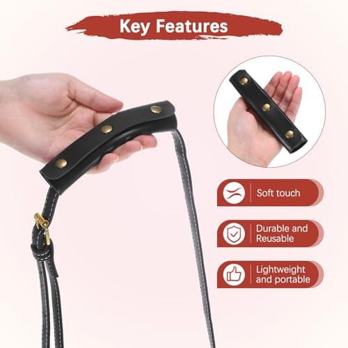 TIXIPEM 2PCS Leather Handle Wrap with 3 Metal Clasps 5in/13cm, Black — view 5