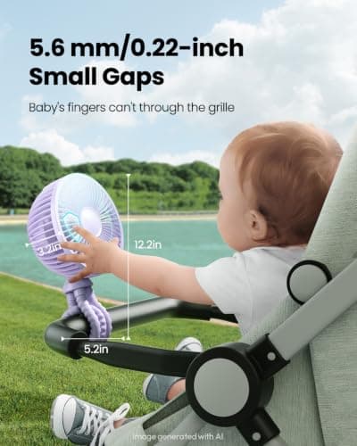 gaiatop Oscillating Baby Stroller Fan with LED Lights, Rechargeable Purple — view 3