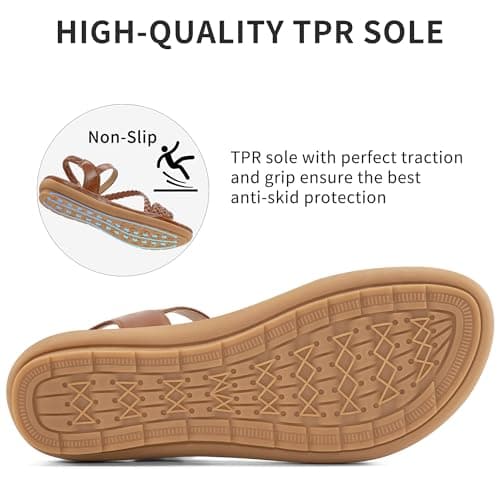 Women’s Dressy Flat Sandals, Strappy Open Toe Low Flat Sole Summer Shoes - Casual Walking Sandals for Vacation Wedding Guest Office Evening Travel Beach Resort Daily Outdoor Wear (Brown,6.5) — view 6