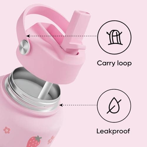 Bryxora Insulated Water Bottle with Straw Lid (800ml) - 24 Hours Cold - Iced for 48 Hours - Leakproof - BPA Free - Easy to Carry - Vacuum Insulated Double Walled Stainless Steel Flask (Strawberry) — view 4