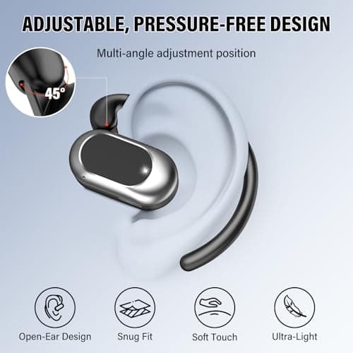 STECEi Open Ear Headphones, Bluetooth 5.4 Wireless Earbuds with Adjustable Ear Hooks, Powerful Sound, Air Conduction Earbuds with Mic, 36H playtime, Ultra-Comfort, IPX7 Waterproof Sports Earphones — view 6