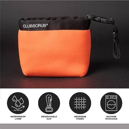 Club Scrub Golf Club and Golf Ball Cleaning Bag, Waterproof Liner, Neoprene Exterior, Detachable Clip, Machine Washable, Cleans Club Grooves, Orange — view 2