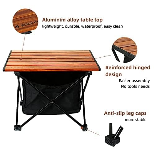 ROCK CLOUD Portable Camping Table Ultralight Aluminum Folding Beach Table Camp for Camping Hiking Backpacking Outdoor Picnic (Nature Wood Grain,with Storage Bag, Small) — view 6