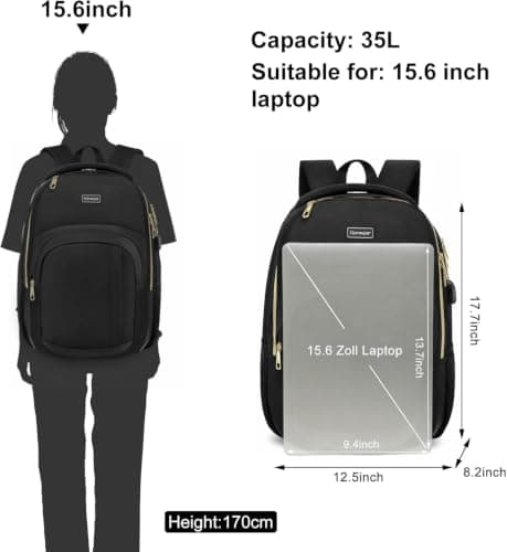 Men's School Backpack for 15.6 Inch Laptop Backpack Work Waterproof Business Daypacks Boys Teenagers with USB Charging Port, black gold, 15,6 zoll, Modern — view 3