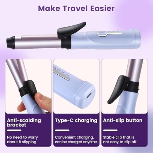 Mini Cordless Curling Wand, 20mm Portable Travel Curling Tongs with 3 Temperature Levels, USB Rechargeable Hair Curling Iron Fast Heating & Ceramic Coating Hair Curler for Women Short & Medium Hair — view 2