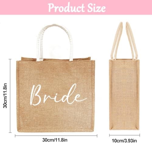 SwirlColor Bride Bag, Minimalist and Reliable Jute Tote Bag Hen Party Bags Bride Gift Bag for Wedding Day Bridal Shower, Suitable for Grocery Picnic Beach Holiday (Brown Bride) — view 4