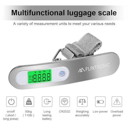 Flintronic 1PC Luggage Scales, Portable Digital Suitcase, Electronic Luggage Scale Hanging with Backlit & Tare Function, Weight Scale Lightweight for Travel Shopping Luggage Bag-Battery Included — view 3