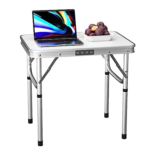 WELAIRICH Folding Tables, Aluminum Picnic Table, 2ft Camping Table with 2 Adjustable Height (26/56cm), Carrying Handle Lightweight for Barbecue, Fishing, Picnic, Outdoor, Indoor, L60 x W45 x H56 cm