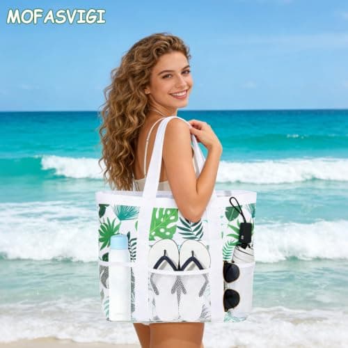 MOFASVIGI Waterproof Mesh Beach Bag Women with Pockets Foldable — view 2