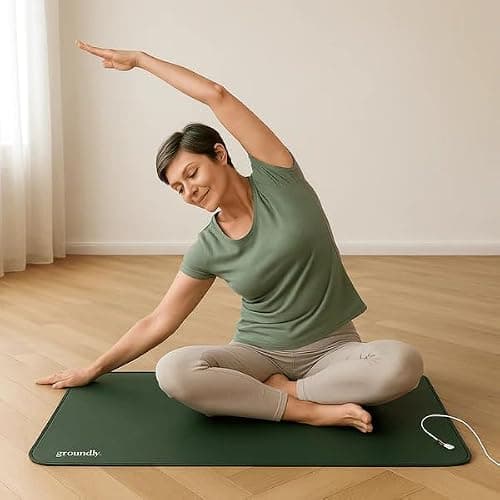 Groundly Grounding Mat 51x80cm – UK Plug Earthing Mat for Sleep, Inflammation, Stress & Muscle Recovery – Vegan Leather, Olive Green — view 2