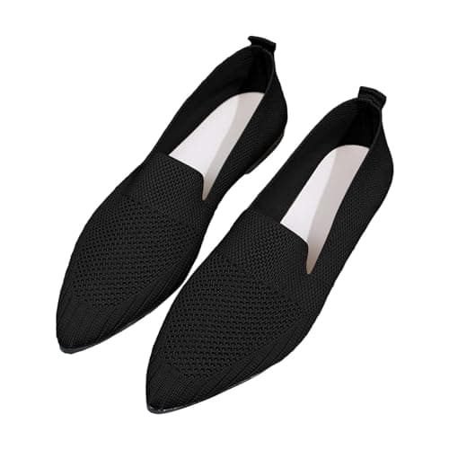 Women's Knitted Shoes Pointed Toe Slip-On Shoes Easy Wear Summer Casual Footwear Outdoor Sports Shoes Lightweight Comfortable Flat Casual Sneakers for Jogging Tennis Travel Vacation Black