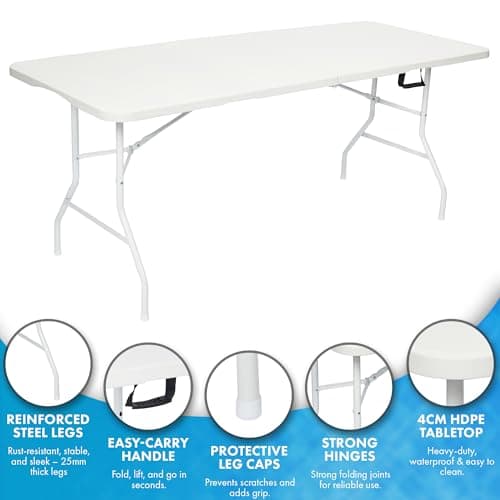 Nyxi 6ft Folding Table – 180x74x74cm – All White Top, Frame & Legs – Heavy-Duty, Waterproof, Portable Table for Camping, BBQs, Garden, Parties – Easy Setup & Storage — view 5