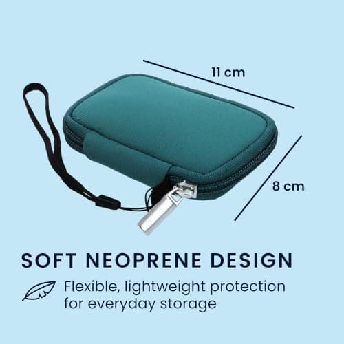 kwmobile Neopren Earphone Case for Earbuds - Small Hearing Aid case with inner mesh pouch - Zipper Storage Bag Pouch for Headphones Earbuds - Petrol — view 2