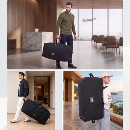 seyfocnia Rolling Duffle Bag with Wheels, Large Foldable Wheeled Travel Duffle Bag for Men Women, Waterproof Travel Luggage Bag Carry on Duffel Bag for Travel Gym Camping Moving Weekend, Black — view 6