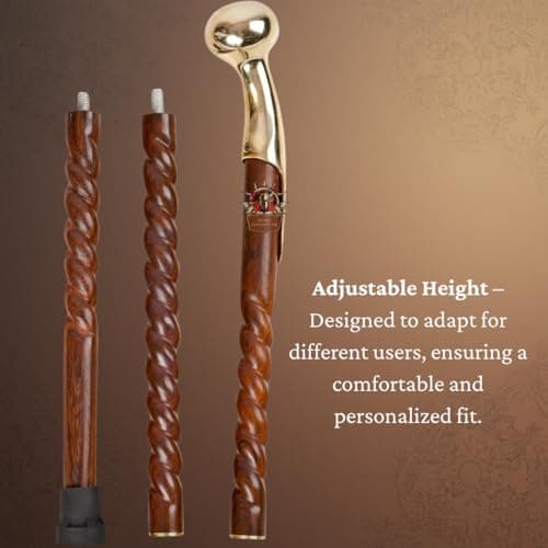 AZQAAN Handmade Brass Designer Head Handle Vintage Wooden Walking Cane – 37–38" Solid Rosewood Shaft, Brass Handle, Stylish Walking Stick for Men & Women, Senior Citizens, Costumes & Parties — view 4