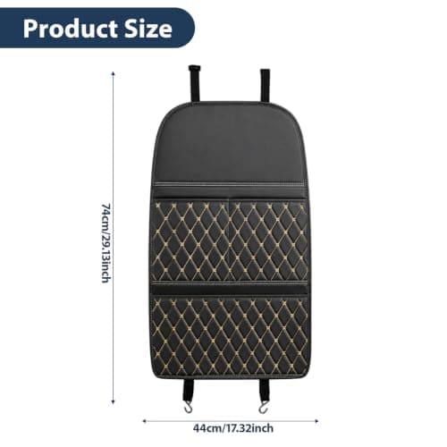 Minifactory 2Pcs Car Seat Back Anti Kick Mat PU Leather Waterproof Backrest Protector Pad with Storage Pockets Kick-Resistant Automotive Interior Accessories Universal Black (Gold Checkered Pattern) — view 2
