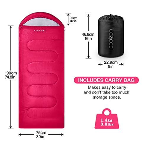 Coolzon Outdoor Sleeping Bag for Camping, for 3-4 Seasons, Adult Blanket, Small Packed Size, Ultralight Carry Bag, Soft, Thick and Warm, for Outdoor Camping, Travel, Hiking, Red — view 2