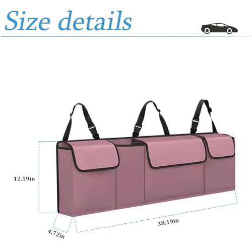 Hanemia Car Trunk Organizer, Backseat Hanging Storage with 4 Large Pockets, Collapsible Cargo Bag with Adjustable Straps Frees Trunk Floor, Sturdy Space Saving Expert for SUV, Truck, Van (Pink) — view 2