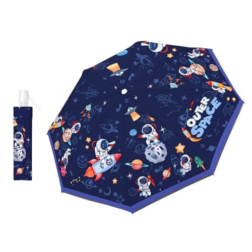 Kids Folding Umbrella, Windproof Automatic Travel Umbrella for Boys Space