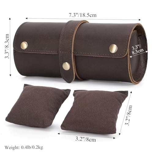 TIDING Genuine Leather Watch Travel Case 2 Slots Brown — view 2