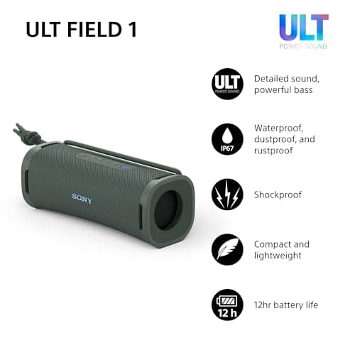 Sony ULT FIELD 1 - Wireless Bluetooth Portable Speaker with ULT POWER SOUND, Ultimate Deep Bass, IP67, Waterproof, Dustproof, Shockproof, 12hr Battery, Clear Call Quality, Outdoor, Travel, Forest Gray — view 2