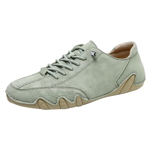 Driving Shoes for Men Wide Width Slip on Walking Trainer Lightweight Comfort Work Flat Sneakers Breathable Casual Holiday Travel Flat Loafers (Mint Green, 13.5)