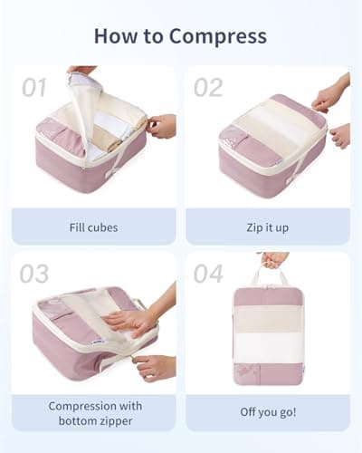 Narwey 5 Set Compression Packing Cubes for Suitcases and Backpack, Suitcase Organiser Bags Travel Compression Packing Cubes Shoes Bags for Carry on Hand Luggage Travel Essentials (Dusty Pink) — view 4