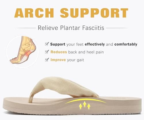 KuaiLu Flip Flops Women Fabric Arch Support Sandals Beach Thong Beige 6 — view 4