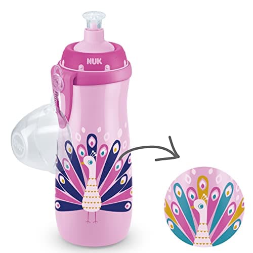 NUK Sports Cup Toddler Cup with Chameleon Effect | 24+ Months | 450 ml | Leak-Proof, Easy-Open/Close Push-Pull Spout | Colour Changing | Clip & Cap | Peacock (Pink) — view 2