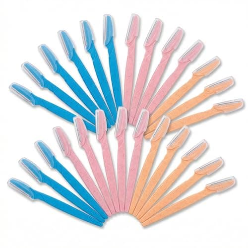 Eyebrow Razor 27-Pack, Multipurpose Dermaplaning Tool with Safety Cover, Eco-Friendly Wheat Straw Handle & Precision Stainless Steel Blades for Men & Women (Blue, Pink, Orange)