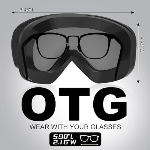 GlaRid OTG Ski Goggles for Men Women Youth, Anti Fog UV Protection, Black — view 2