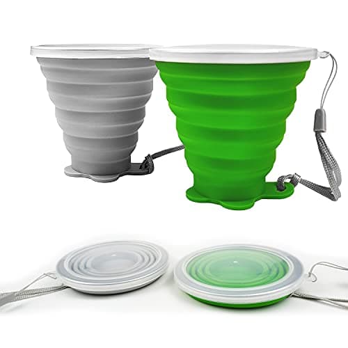 ddLUCK Silicone Foldable Cups, Travel Camping Mug with Plastic Sealing Lid