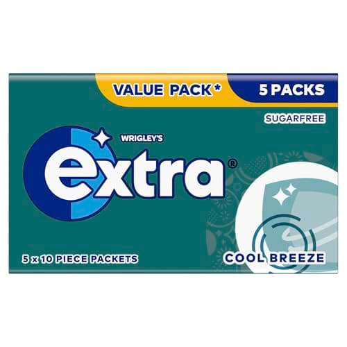 Extra Cool Breeze Flavour Sugar Free Chewing Gum Travel Multipack, 5x10 Pcs