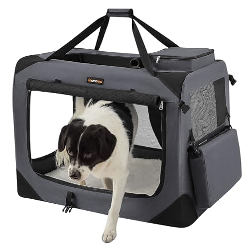 Feandrea Foldable Pet Carrier Bag, Portable Dog Travel Crate, Soft Sided Dog Cat Pet Travel Carrier Large Dog Crate for Car with Breathable Mesh and Storage Pockets, 81 x 58 x 58 cm, Grey PDC008G01