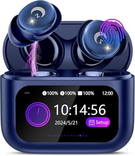Wireless Earbuds with Smart Touch Screen, 2026 Mini Sleep Earbuds Bluetooth 5.4 Headphone In Ear with Noise Cancelling Mic, 48Hrs Playtime Hi-Fi Stereo Sound, 5 EQ Modes/IP7 Waterproof Ear Buds Blue