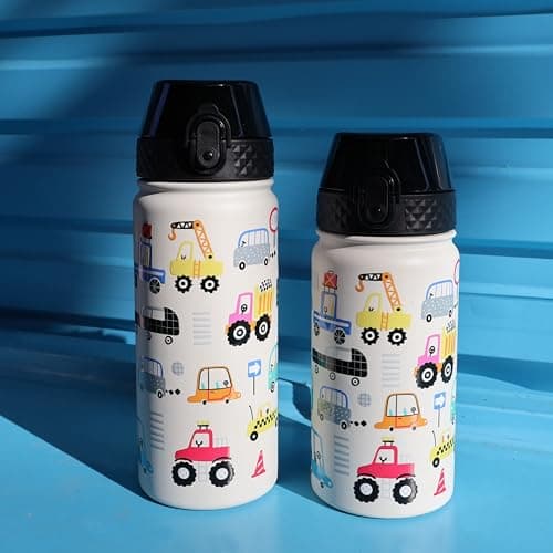 OLDLEY 420ml/14oz Kids Stainless Steel Water Bottle with Straw for School Insulated Metal Water Bottles Leakproof Reusable Double Wall Vacuum Small Flask Keep Drinks Hot Cold for Boys Girls (Car) — view 6