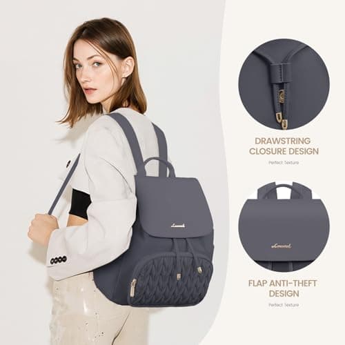 LOVEVOOK Rucksack Bag for Women Small Fashion Backpack for Ladies Lightweight Handbag School Bags for Girls Anti-theft Mini Cute Daypack for Uni Work Travel, Grey — view 2