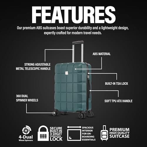 ATX Luggage Medium Suitcase on 4 Dual Spinner Wheels Super Lightweight ABS Hard Shell Hold Check in with Built-in TSA Lock (Forest Green, 65Liter) — view 2