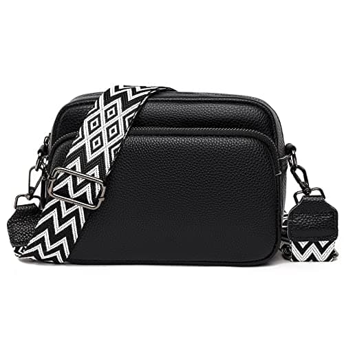 TIAASTAP Crossbody Bags for Women - Leather Handbags & Shoulder Bags with Adjustable Wide Strap Camera Cross Body Bag for Ladies Girls Travel Shopping Work (Black)